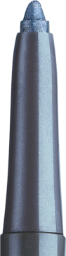 Zbliżenie na wysuwaną końcówkę mineralnej kredki Mineral Eye Styler, metaliczny, błyszczący niebiesko-srebrny kolor.
