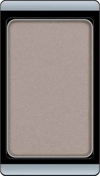 Pojedynczy matowy cień Artdeco Matt Light Grey Beige w czarnej kasetce z srebrnym brzegiem, widok z góry.