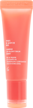 Różowy Laneige Lip Glowy Balm Berry w tubce, widok przód, z widocznym terminem ważności na górze.
