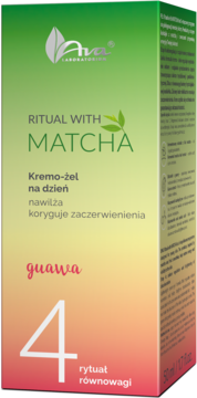 Ava Ritual With Matcha krem-żel na dzień w zielono-różowym pudełku, z napisem Guawa, etap 4.