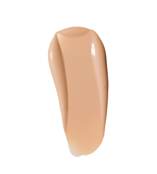 Próbka lekkiego tintu do twarzy Dessi Glow & Care Ivory Sunrise: kremowa smuga w jasnobeżowym odcieniu na czerni.