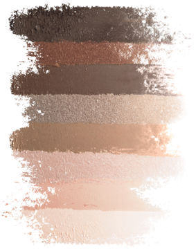 Osiem pionowych smug cieni do powiek Max Factor Capuccino Nudes w odcieniach beżu, brązu i taupe, matowe i perłowe wykończenie.
