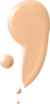 Rozświetlający podkład FIT ME LUMINOUS & SMOOTH, beżowy swatch i krople, zbliżenie na lśniącą teksturę.