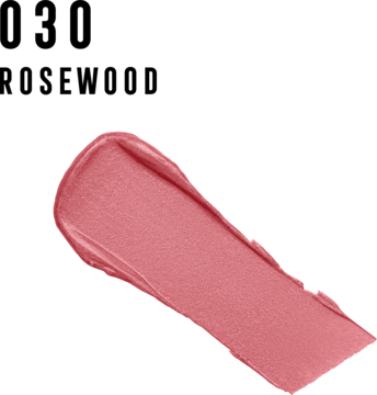 Próbka pomadki Max Factor Colour Elixir Rosewood: satynowy różowo-brązowy odcień z delikatnym połyskiem.