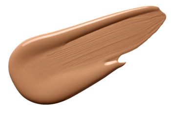 Gładki swatch wegańskiego, rozświetlającego podkładu Vege Flumi w ciepłym beżowym odcieniu na czarnym tle.