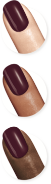 Sally Hansen Insta-Dri lakier #428 Zip Wine, błyszczący, głęboki burgund na paznokciach o różnych odcieniach skóry.