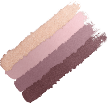 Max Factor Colour Expert Mini Palette: cztery nasycone swatche cieni – beż, róż, śliwka i bordo, kremowa tekstura.
