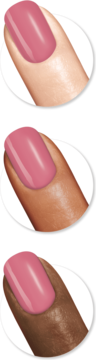 Trzy palce z lakierem Sally Hansen Insta-Dri 275 Rapid Rose, prezentujące odcień na różnej karnacji.