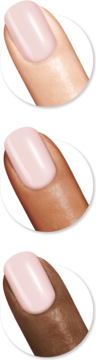 Sally Hansen Insta-Dri In a Blush szybkoschnący lakier nr 239, na paznokciach o trzech odcieniach skóry, z bliska.