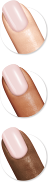 Sally Hansen Insta-Dri In a Blush szybkoschnący lakier nr 239, na paznokciach o trzech odcieniach skóry, z bliska.