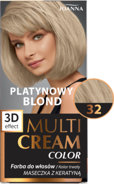 Joanna Multi Cream Color Platynowy Blond 32, farba do włosów z efektem 3D. Opakowanie z modelką.