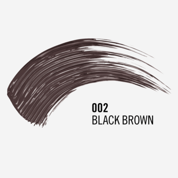 Rimmel Scandaleyes Reloaded tusz do rzęs, swatch koloru 002 Black Brown, gruby pociągnięcie szczoteczki.
