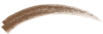 Kształtny ślad brązowej kredki Rimmel Brow This Way 006 Brunette na beżowym i zielonym tle.