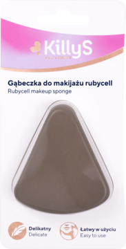 KillyS gąbeczka do makijażu rubycell w ciemnym szarym odcieniu, trójkątna, w opakowaniu, z napisem Delicate.