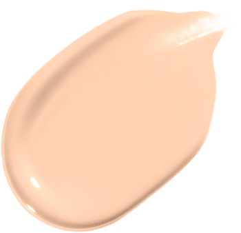 Blado-brzoskwiniowy, kremowy korektor-serum NYX Bare With Me w błyszczącej smudze, z widocznym odbiciem światła.