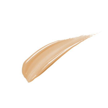 Jasna, beżowa, testowa smuga płynnego serum w podkładzie L'Oréal True Match Nude, błyszcząca, na czarnym tle.