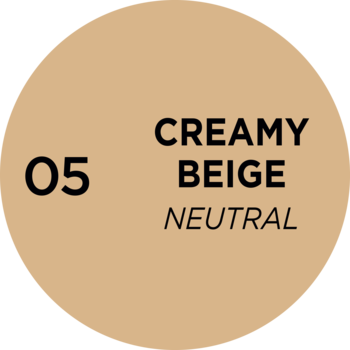 Kremowo-beżowy okrągły swatch odcienia 05 Creamy Beige Neutral, podkładu Eveline Better Than Perfect.