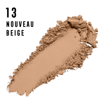 Max Factor Creme Puff, prasowany puder 013 Nouveau Beige. Beżowy swatch matującego pudru na białym tle.