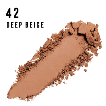 Max Factor Creme Puff 42 Deep Beige, sypki swatch matującego pudru w odcieniu brązowego beżu.
