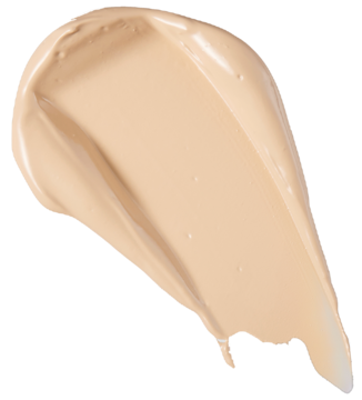 Jasnobeżowy swatch płynnego korektora Revolution Conceal&Define C6, matowe wykończenie, na czarnym tle.