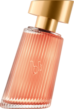 Bruno Banani Magnetic Woman, woda perfumowana w różowej butelce z karbowanego szkła, złota nakrętka, logo bb. Ukośny widok.