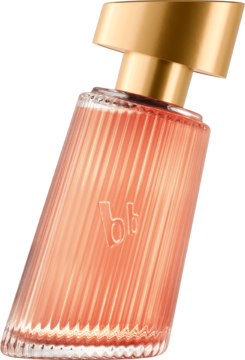 Bruno Banani Magnetic Woman, woda perfumowana w różowej butelce z karbowanego szkła, złota nakrętka, logo bb. Ukośny widok.