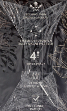 Opakowanie szczoteczki sonicznej Diforo Arum, czarne z opisem magnetoterapii, 24 rodzajów włosia, w folii.