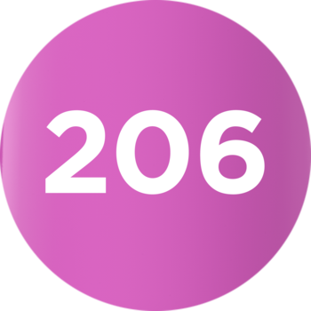 Odcień 206 różowego lakieru do paznokci Gel Laque, przedstawiony na zaokrąglonym tle z białym numerem.