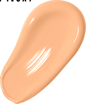 Zbliżenie na gładki swatch płynnego podkładu Max Factor Facefinity W44 Warm Ivory, ciepły beżowy odcień.