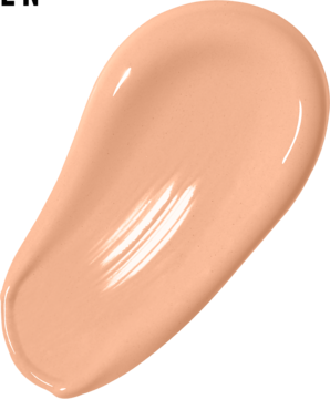 Gęsta, matowa smuga beżowego podkładu Max Factor Facefinity All Day Flawless N75 Golden na czarnym tle.