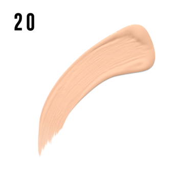 Jasny beżowy swatch płynnego korektora Max Factor Facefinity All Day Flawless, odcień 20, na białym tle.