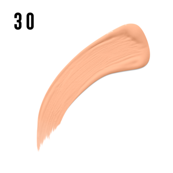 Max Factor Facefinity, korektor 30: jasnobeżowy swatch o kremowej teksturze na białym tle.