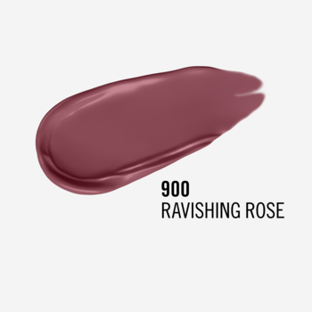 Zbliżenie na kremowy swatch matowej pomadki w płynie Rimmel Lasting Mega Matte 900 Ravishing Rose.
