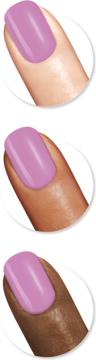 Lawendowy lakier Sally Hansen Insta-Dri 460 Traveling Light na paznokciach o jasnym, średnim i ciemnym odcieniu skóry.
