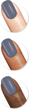 Szybkoschnący lakier Sally Hansen Insta-Dri 508 Slow M-Ocean, szary, na palcach o różnej karnacji.