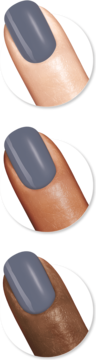 Szybkoschnący lakier Sally Hansen Insta-Dri 508 Slow M-Ocean, szary, na palcach o różnej karnacji.