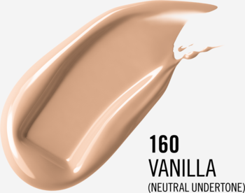 Kremowy swatch podkładu Rimmel London Lasting Finish, odcień 160 Vanilla o neutralnym tonie.