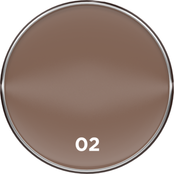 Zbliżenie na kremowy bronzer CHOCO GLAMOUR do konturowania, brązowa patelnia z nr 02, metaliczna obwódka.