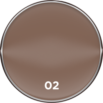 Zbliżenie na kremowy bronzer CHOCO GLAMOUR do konturowania, brązowa patelnia z nr 02, metaliczna obwódka.