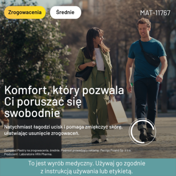 COMPEED® plaster na zrogowacenia: para spacerująca w mieście, symbol komfortu i swobody ruchu, z podświetloną nogą.