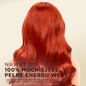 Kobieta z tyłu: lśniące, rude włosy. Szampon Pantene PRO-V Lively Color wzmacnia i chroni farbowane włosy.