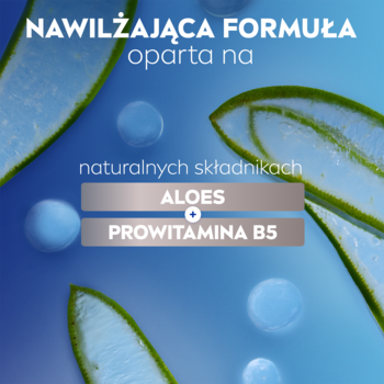 NIVEA MEN: nawilżająca formuła z naturalnymi składnikami. Zbliżenie na liście aloesu i tekst Aloes, Prowitamina B5.