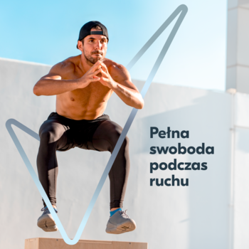 Mężczyzna wykonujący skok, symbolizujący swobodę ruchu, z logo i napisem. Rexona Men Cobalt Dry antyperspirant.