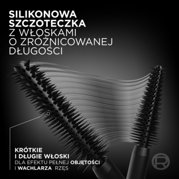 L'Oréal Paris Panorama Volume Million Lashes: zbliżenie na silikonowe szczoteczki z krótkimi i długimi włoskami.