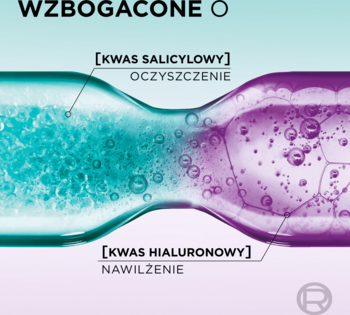 Elseve Hyaluron Pure: grafika z kwasem salicylowym (oczyszczenie) i hialuronowym (nawilżenie) w dwóch fazach.