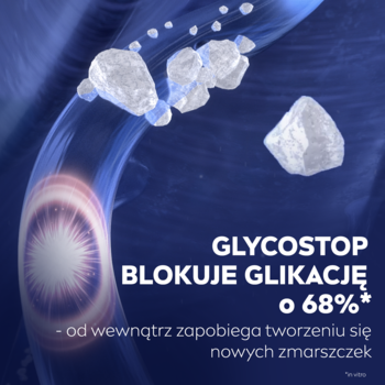 NIVEA Q10 serum, ilustracja: GLYCOSTOP blokujący glikację o 68% z kryształami cukru, zapobiega zmarszczkom.