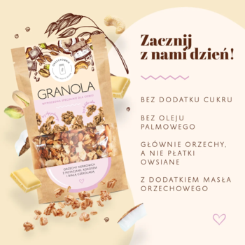 ORZECHOWNIA ,granola orzechowo-zbożowa, Orzechy nerkowca z pistacjami, kokosem i białą czekoladą,rich-content-1