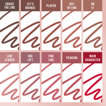 10 próbek długotrwałej konturówki Maybelline Lifter Liner w odcieniach od beżu po czerwień, w tym 006 Line Leader.