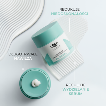 AA LAAB Jelly Booster: butelka z pompką i otwarty słoik. Nawilża, redukuje niedoskonałości, reguluje sebum.