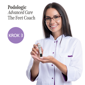 Uśmiechnięta podolog prezentuje krem Nivelazione Podologic Advanced Care na grzybicę paznokci, KROK 3.